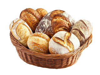 Isolated Bread Basket with Assorted Bread