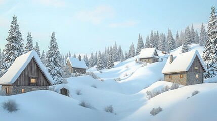 Winter Wonderland SnowCovered Cabins in a Frosty Forest