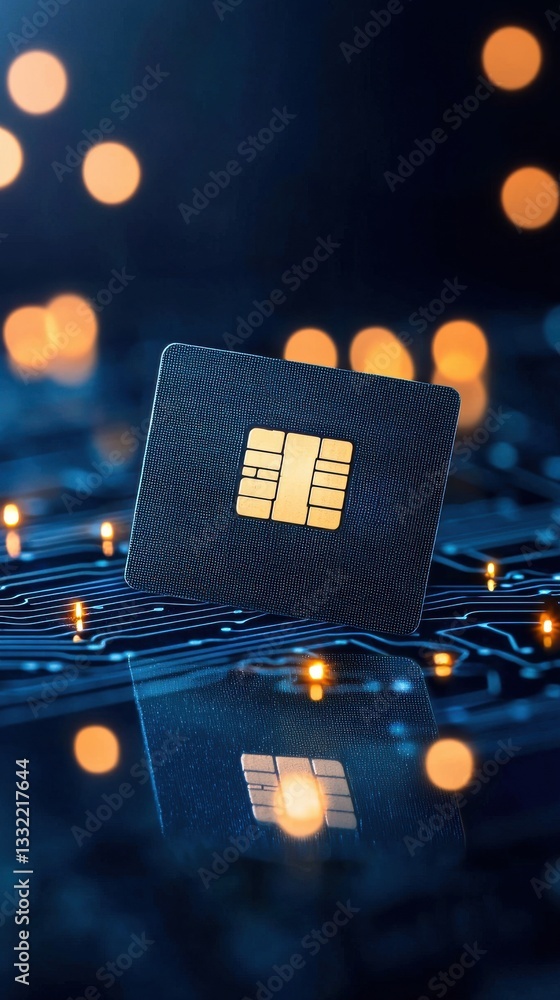 Aufkleber close-up of a smart card on a circuit board with soft lights