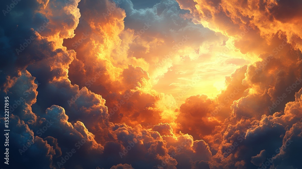 Poster a stunning display of colorful clouds illuminated by the setting sun, creating a dramatic and vibran