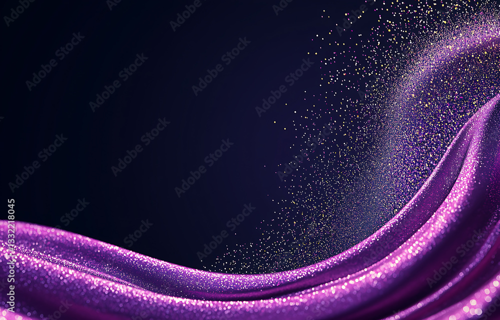 Poster elegant flowing purple fabric with sparkles studio setting abstract art soft lighting close-up view 