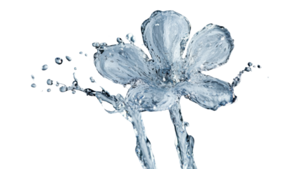 Water splashing and forming a flower with transparent background