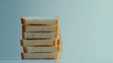 Fototapeta premium A stack of fluffy white bread slices arranged neatly on a clean white background.