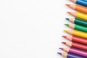 Fototapeta premium Vibrant colored pencils arranged neatly, showcasing a variety of hues for creative art projects and education, ideal for artistic expression and design inspiration