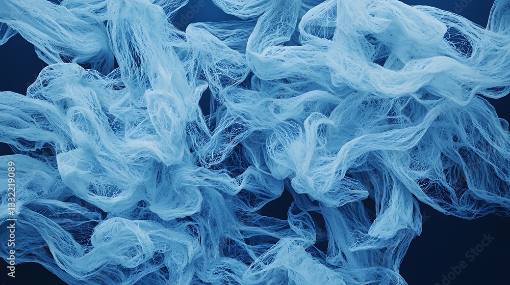 Poster a close-up view of swirling, translucent blue water or fabric, creating a fluid and dynamic texture 