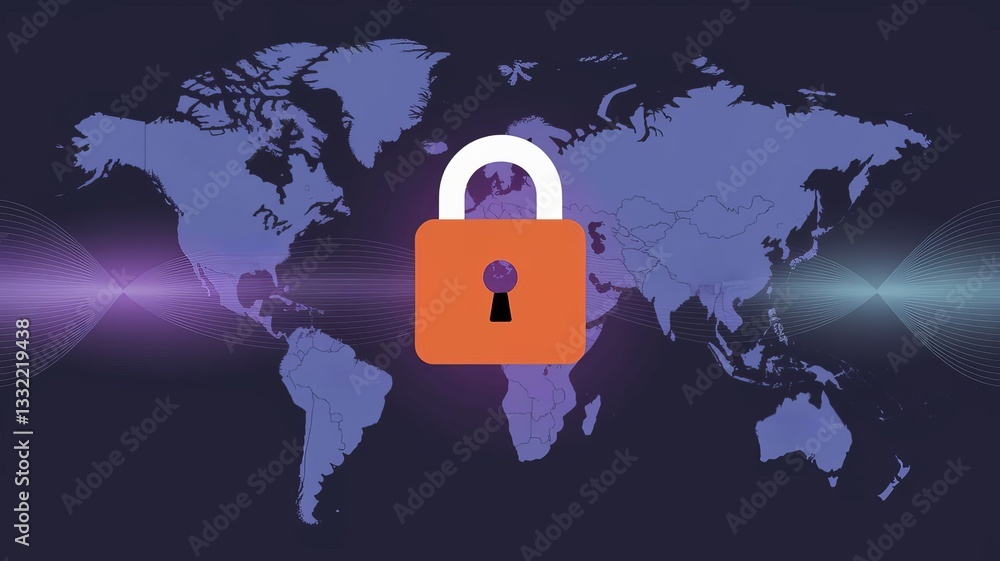 Aufkleber global online security padlock world map digital network protection internet safety secure data priv