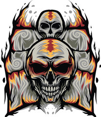 Skull with fire and magic elements