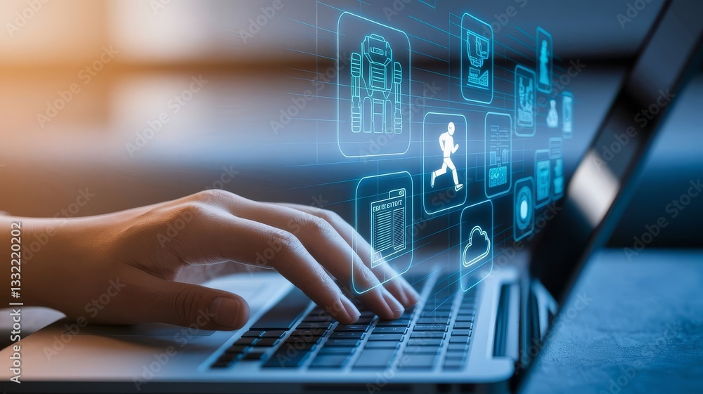 Poster modern technology laptop user interface digital innovation futuristic interface cybernetic digital t