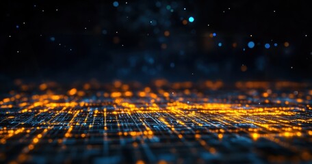 A computer screen with a blue background and orange squares