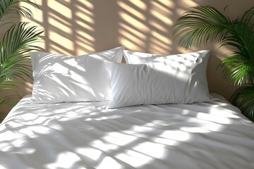 Tranquil Bedroom Oasis with Sunlight Shadows and Lush Greenery