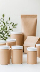 Minimalist Packaging of Jars and Pouches on Simple Background