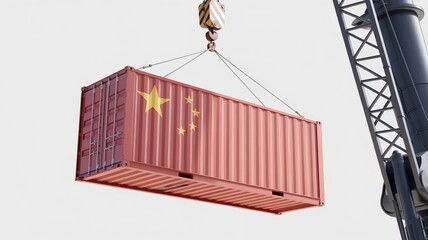 Cargo container with the Chinese flag, symbolizing international trade, exports and imports, global logistics, and economic strength