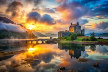 Surreal Sunrise: Eilean Donan Castle, Misty Scottish Highlands