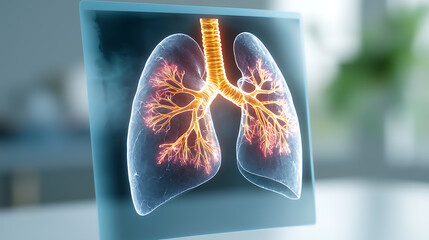 Neon artistic lung x-ray visualization medical science digital artwork bright environment close-up view health awareness