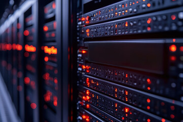 Naklejka premium A row of computer servers with lights on