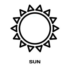 Sun editable stroke outline icon isolated on white background flat vector illustration, black outline, Pixel perfect