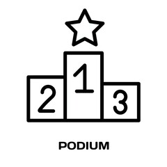 podium with pedestal editable stroke outline icon isolated on white background flat vector illustration, black outline, Pixel perfect