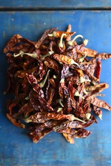 Obraz premium Dried Red Chili Peppers Spicy Food Ingredient Top View