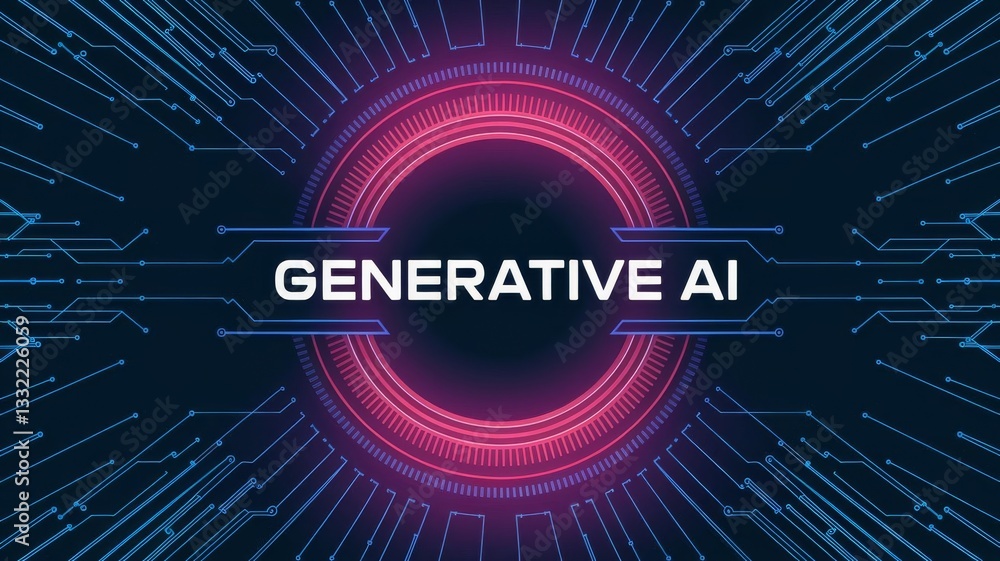 Poster abstract generative ai technology background digital art futuristic circuit board design neon pink b