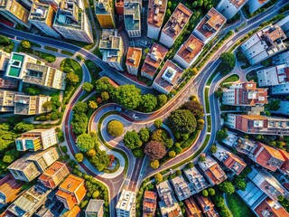 Urban concrete paths seen from above, showcasing design elements.