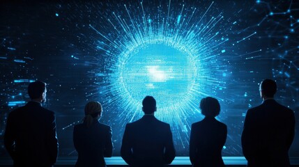 Business Team Analyzing Data Visualization and Digital Innovation