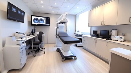 Modern ophthalmology clinic examination room.