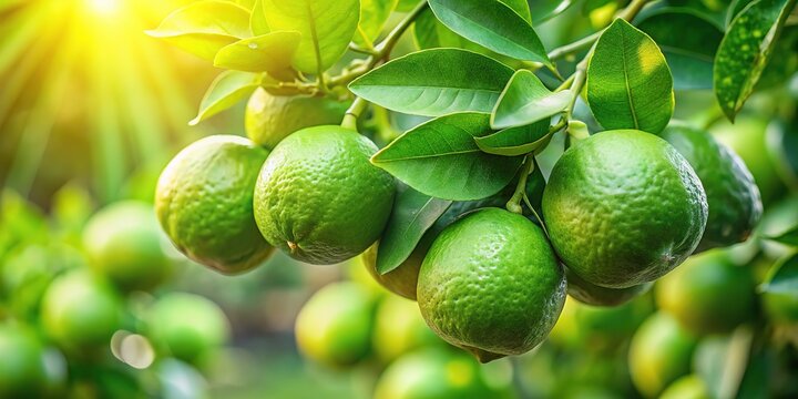 Key lime tree in a tropical paradise, lush green canopy.