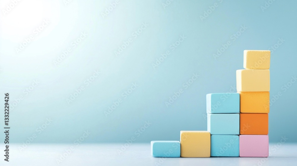 Poster colorful building blocks stacked in ascending pattern on a surface