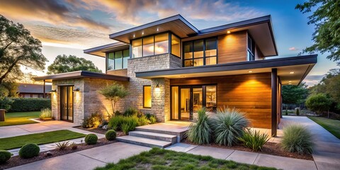 Obraz premium Modern homes with a Texan twist, featuring large windows and open layouts. Blending contemporary design with rustic charm.
