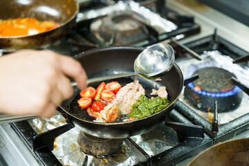 Cooking Tuna with Cherry Tomatoes and Pesto