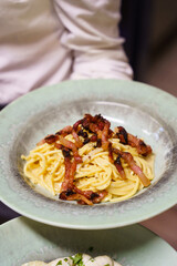 Spaghetti Carbonara with Crispy Pancetta