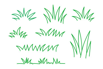 Fototapeta premium green grass, doodle grass line, grass hand drawn silhouette outline