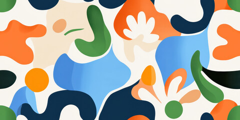 Abstract seamless art of colorful flowers and shapes with a modern aesthetic style