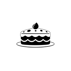 Simple Black and White Cake Illustration Featuring a Droplet on Top, Placed on a White Plate and Backdrop.