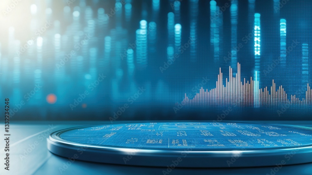 Poster data visualization display with graphs and digital elements