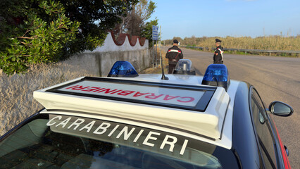 Italian Carabinieri car during a road checkpoint