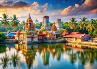 Naklejka premium South India: Religious sites, coastal escapes, tranquil waterways.