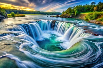 Breathtaking waterfalls, dynamic water flows, nature's raw power.