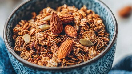 Crunchy Granola with Almonds and Seeds in Bowl