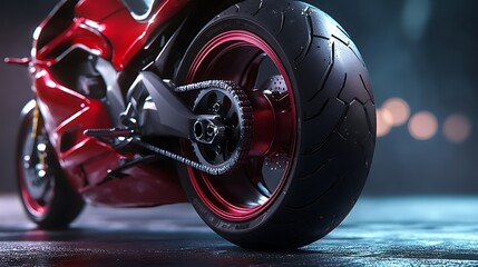 Modern cyberpunk inspired motorcycle gliding through futuristic neon city lights