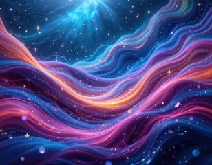 Obraz premium Ethereal waves of colorful light digital creation abstract art cosmic environment aerial viewpoint energy concept