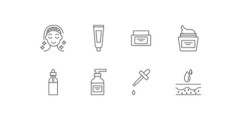 Beauty icon set face cream, face wash, body wash, eye drop icon set in vector eps 10