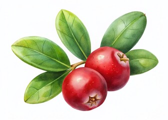 Surreal Watercolor Cowberry with Leaves: Isolated Botanical Illustration