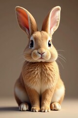 Obraz premium Adorable brown bunny with long ears sitting alone, fluffy, cute