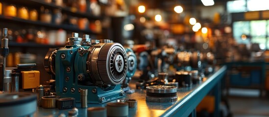 Fototapeta premium Industrial Machinery Parts on a Workbench.