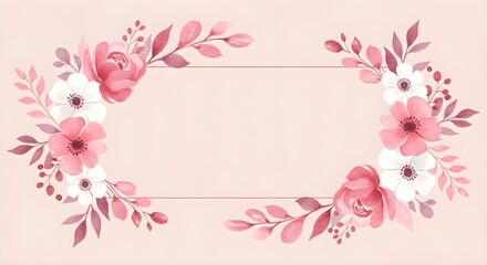 Fototapeta premium A delicate floral border featuring soft pink and white flowers on a light background, perfect for invitations or decorative purposes.