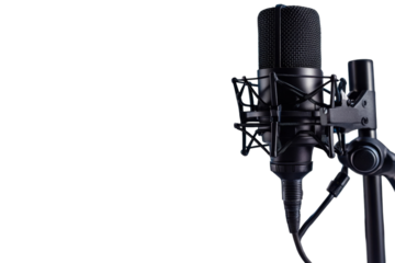 A Powerful Black Microphone Poised To Capture Voices, Ready To Broadcast Stories And Share Experiences Against A Clean White Backdrop Isolated on Transparent Background