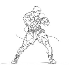 continuous line drawing of male boxer in fighting stance wearing gloves