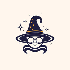 Cute Magical Gnome with Pointed Hat - Monochrome Vector Illustration