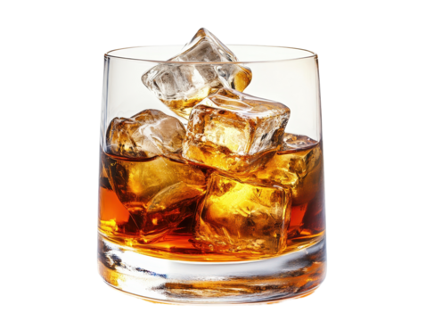Isolated Whiskey with Ice Cubes